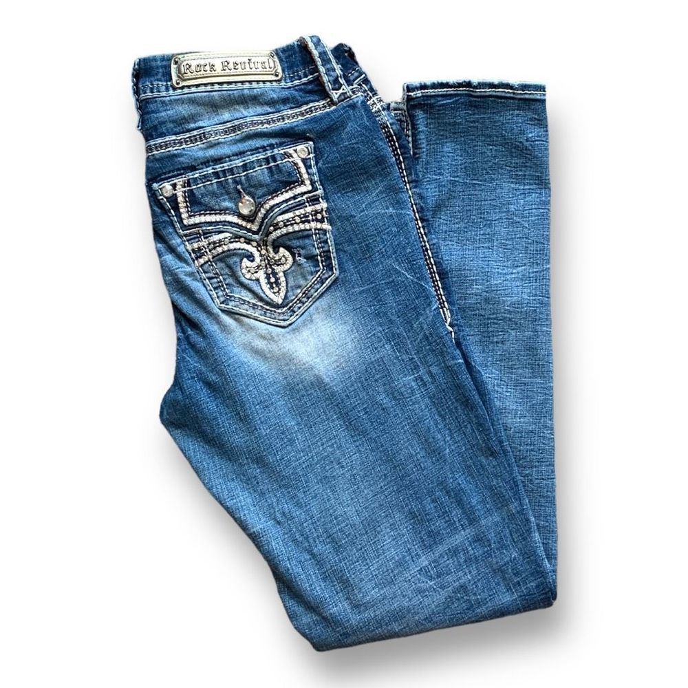Rock Revival Women's Blue Stretch Celinda Mid-Rise Easy Skinny Jeans Size 30